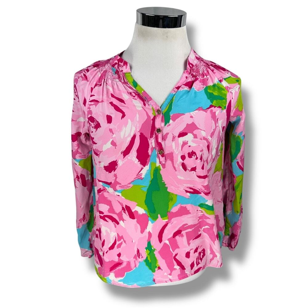 Lilly Pulitzer Elsa Top Women’s Small Hotty Pink‎ First Impressions Silk Grail